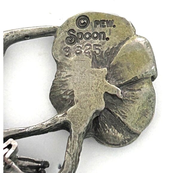 Vintage Pewter Hummingbird & Flower Brooch Pin By Spoon 2.25 Inch - Picture 4 of 4